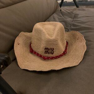 ✨Miu Miu Women's Raffia Hat with Red Trim | Holiday Essential